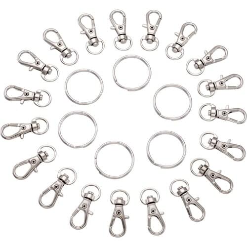 Pandahall 100pcs/set Platinum Alloy Swivel Lobster Claw Clasps Swivel Snap Hook and Iron Split Key Rings for Jewelry Making