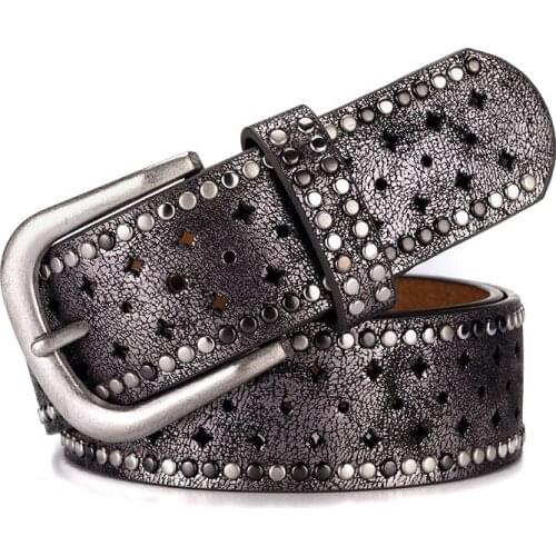 Idopy Fashion Leather + PU Rivet Rhinestone Belts For Women Leather Belt High Quality Rock Women Strap For Jeans