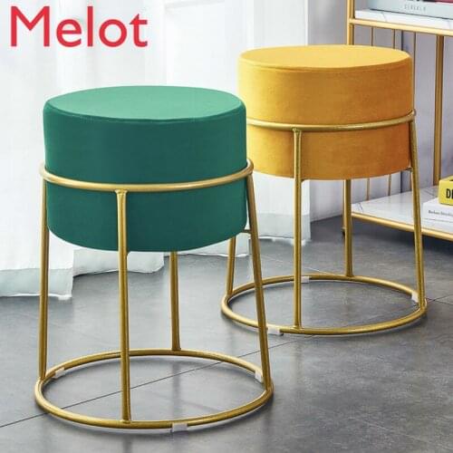 Nordic Iron Golden Makeup Stool Creative Luxurious Flannel Ottomans Simple Modern Pouf Fabric Shoe Bench Home Shoe Change Stool