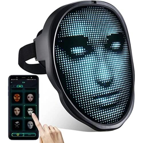 Halloween LED Mask with Programmable Bluetooth Face Mask BT Mask Phone Control DIY Messages LED Light Mask