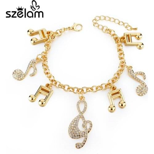Szelam Vintage Music Charm Bracelets For Women Silver Gold Color Bracelets Crystal Jewelry SBR160020