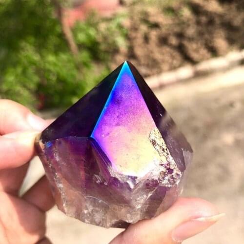 Titanium aura quartz mineral crystals tower gemstones natural reiki healing rough stones home decoration