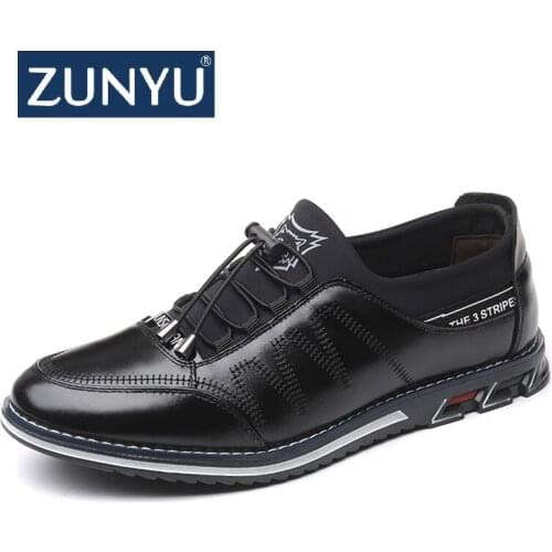 ZUNYU Men genuine leather shoes High Quality Elastic band Fashion design Solid Tenacity Comfortable Mens shoes big size 38-48