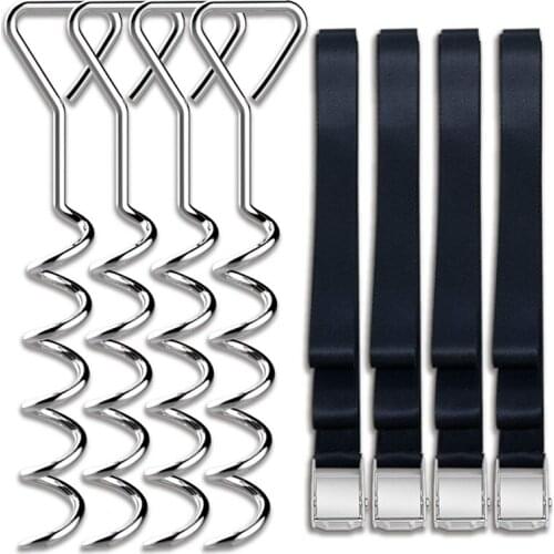 Heavy Duty Trampoline Parts Corkscrew Shape Steel Stakes Anchor Kit for Trampolines-Set Of 4 Silver 4 Strong Belt
