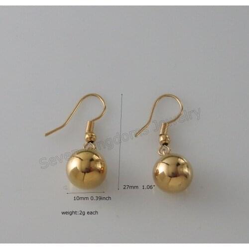 Foromance/ DANGLE EARRING PLAIN BALL CHARM DIA 10MM DANGLER ABOUT TALL 27 MM 1.06" 18 K YELLOW GOLD GP