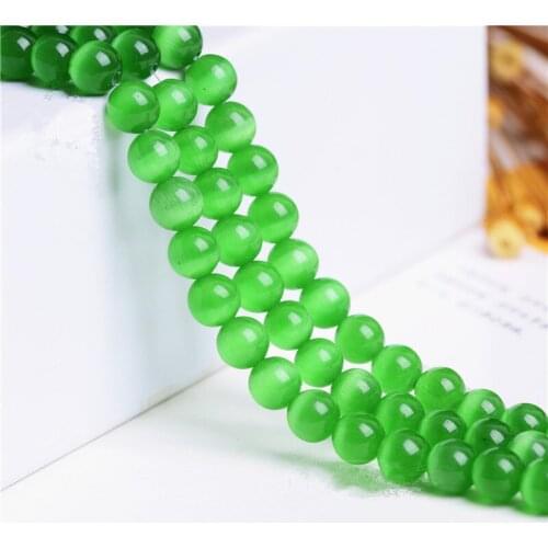 RONGQING Green Opal Beads 6mm 8mm 10mm 12mm Oval Cats Eye Stone Loose Beads for Jewlery Making Bracelet Earrings Spacer Beads