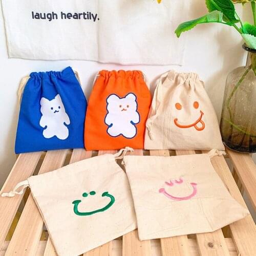 Smiley Organizer Kawaii Bear Canvas Cosmetic Bag Women Storage Pouch Cute Makeup Bag Travel Toiletry Bag Travel Wash Accessories
