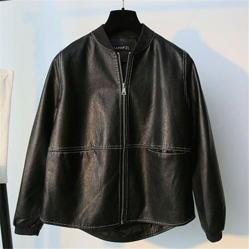 Gowyimmes 2021 Womens New Korean Version PU Coat Short Jacket Slim Add Velvet Faux Leather Jacket Women Short Paragraph PD1015