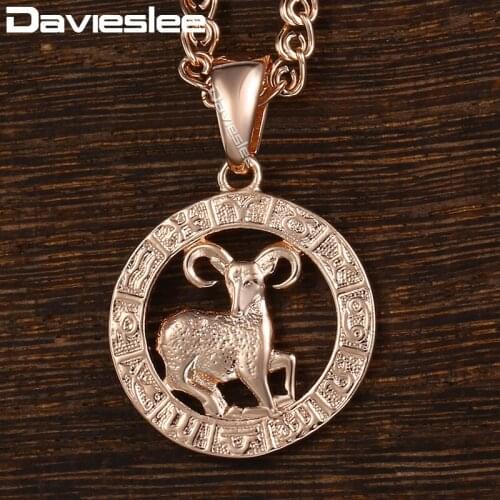 Davieslee Womens Aries Zodiac Sign Pendant 585 Rose Gold Constellation Pendant Necklaces For Woman Jewelry 2018 Wholesale DGP177