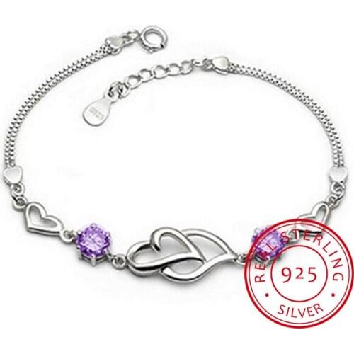 925 Sterling Silver Zirconia Love Heart Bracelet Bangles For Women Gift Wedding Jewelry pulseira feminina S-B153