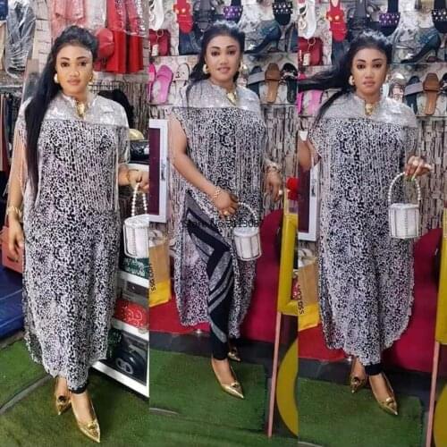 2021 Summer African Women Printing Two Pieces Sets Long Dress and Pant African Clothes for Women Plus Size Clothing for Women