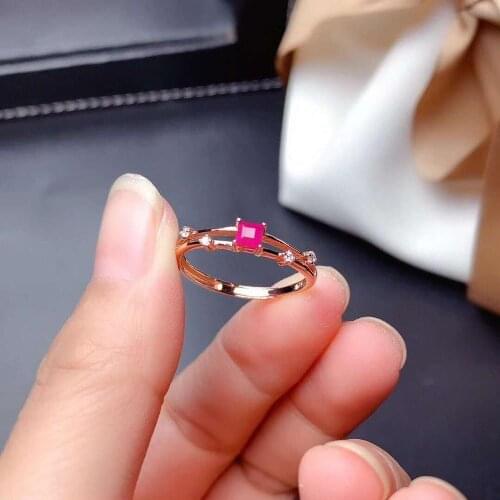 Natural Ruby Simple Ring Real 925 Silver Fine Fashion Charming Wedding Jewelry for Women 2020New Free Shipping【FS Jewelry