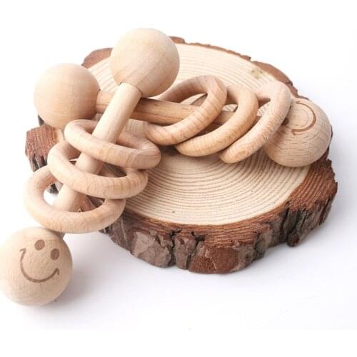 10pcs Beech Wooden Rings Teether Rattle Toys Safe and Natural Baby Shower Gift Soothe Baby Nursing Accessories Teething