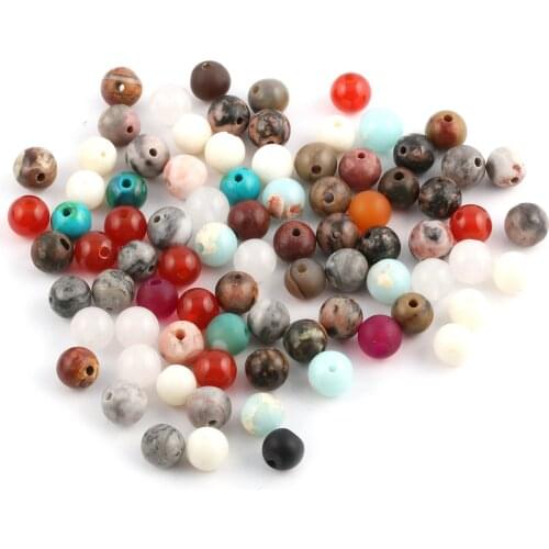 100 Pcs Natural Stone Beads Mix Round Agates Crystal Turquoises Amethysts Gemstones 4 6 8 10mm for Jewelry Making Necklace