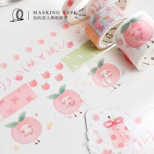 4pcs Cartoon Lovely Peach Series Kawaii Washi Tape Set Masking Tapes Adhesive Paper DIY Decoration Stickers Cute Stationery