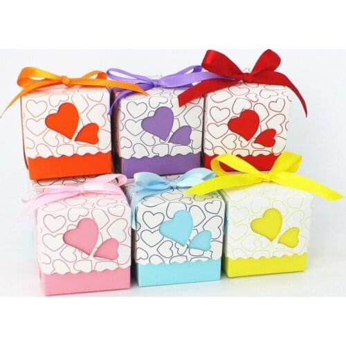 50pcs/lot Small Tiffany DIY Beautiful Candy Box Wedding Favor Gift Boxes Sweet Hearts Cute Box Happy Event Supplies Ribbon Free