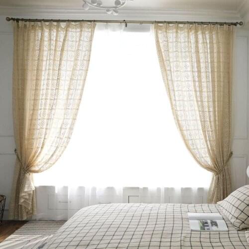 Beige/white transparent retro curtain village crochet flower cotton window curtain french window curtain cloth