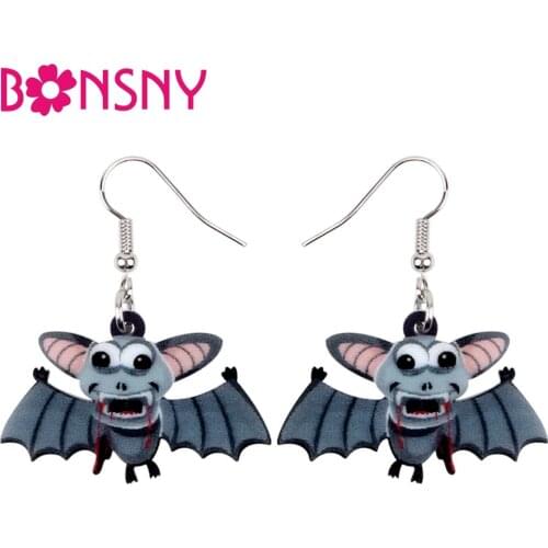 Bonsny Acrylic Halloween Anime Blood Bat Earrings Drop Dangle Fashion Novelty Animal Jewelry For Women Girls Teen Accessory Bulk