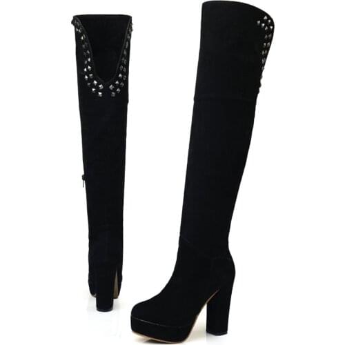 Fashion Thigh High Boots Women Platform Sexy Flock Stretch Over-the-Knee Boots High Heels Designer Long Shoes Lady Large Size 48