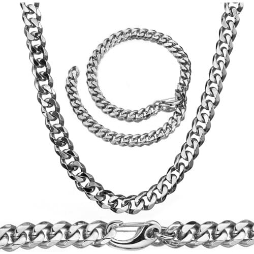Goth Pendant Necklace Chain On The Neck Mens Collar Choker Cuban Link Chain Silver Color Stainless Steel Jewelry Gift Wholesale