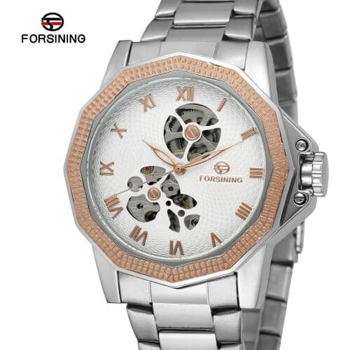 Forsining Top Brand Luxury Men Automatic Mechanical Wrist Watch Stainless Steel Skeleton Clock For Man Clocks Relogio Masculino
