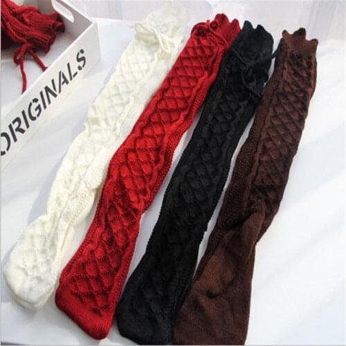 Women Girls Stockings Cable Knit Extra Long Boot Stretch Over Knee Socks Thigh High Warm Stocking Solid Long Socks