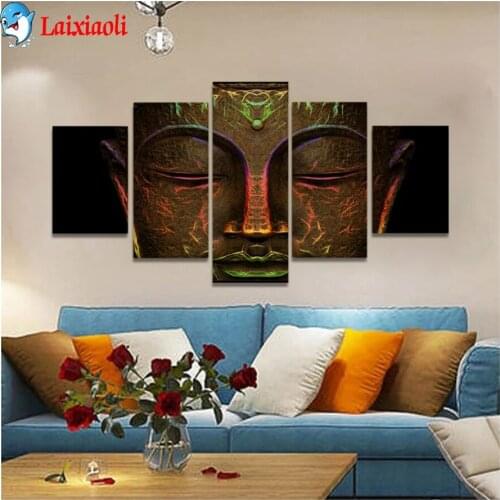 DIY Diamond Painting Painted religious buddha art Full Square Diamond Embroidery sale Cross Stitch Mosaic Handmade Gift 5pcs