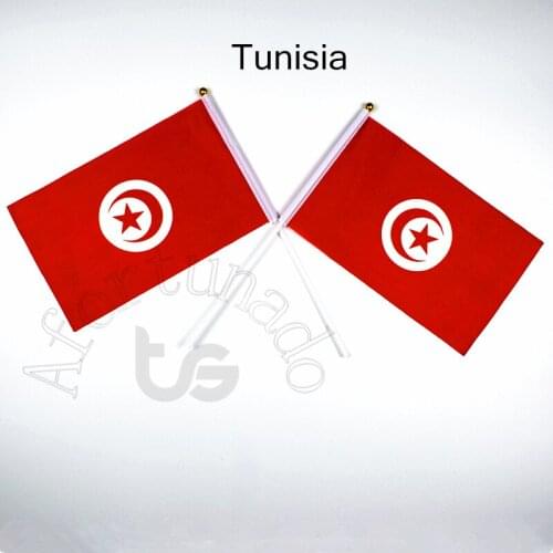 Tunisia flag Banner 14*21cm hand waving National flag Home Decoration flag banner