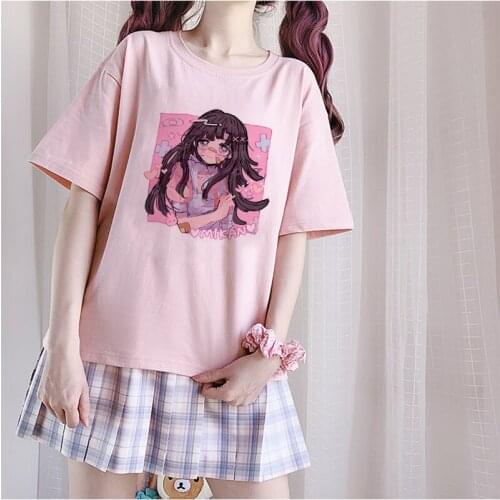 Kawaii Anime Graphic Print T-shirt Women Harajuku Aesthetic White Tops Casual Tshirt Tee New Summer Fashion Y2k Female T Shirt