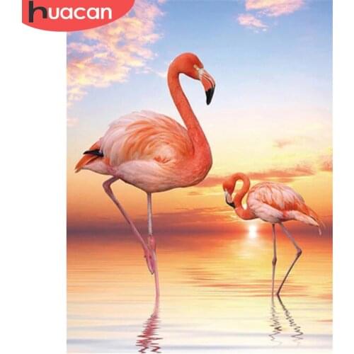 HUACAN 5D DIY Full Square Diamond Embroidery Flamingos Handicraft Diamond Painting Animal Mosaic Sunset Rhinestone Kit Wall Art
