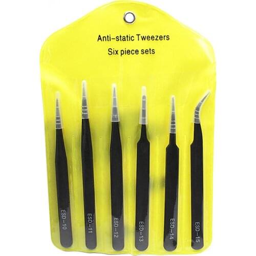 6Pcs Portable Stainless Steel Anti-static Precision Curved Straight Tweezers Set Repair Tools Набор пинцетов
