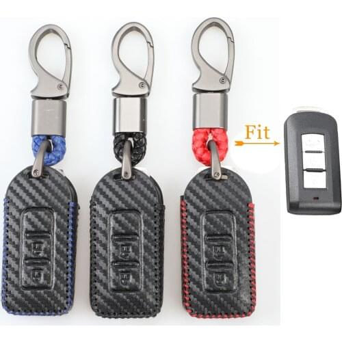 Kutery 3 Butttons Leather Remote Key Case For Mitsubishi Outlander Eclipse Cross ASX Lancer Pajero Keychain Car Accessories