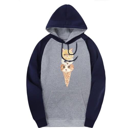 Cat Ice Cream Solid Sweatshirts Man Raglan Hooded 2020 Warm Clothing Autumn Harajuku Hoodies Male Punk Hip Hop Supoleron Hombre