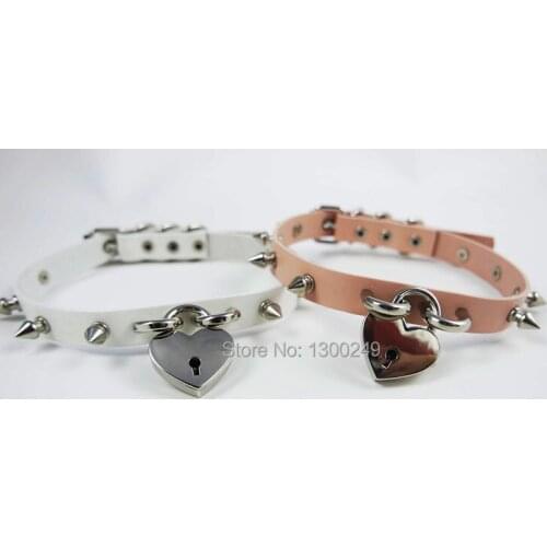 Harajuku Sexy Fashion Hot Dark Punk Goth heart LOCK Rivet handmade leather Choker Necklaces Collar belt Torques free shipping