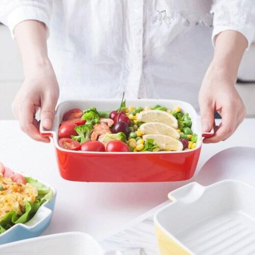 Creative Household Ceramic Baking Binaural Baking Pan Baked Rice Deep Plate Salad Plate Rectangular Plate