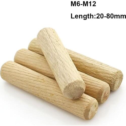 Round Wooden Dowel Pin Wood Craft Pins Rods Set Furniture M6 M8 M10 M12 L20-80mm