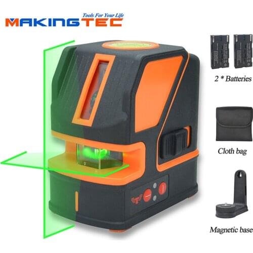 MAKINGTEC 2 Lines Laser Level Green Red Beam Cross Line Level Self-Leveling 360 Rotary Vertical Horizontal With Lithium Battery