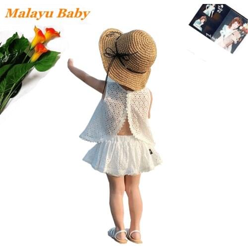Malayu Baby Kids Clothing Sets Summer New 2021 Sweet Girl Cotton Hollow Vest Fashion Shorts 2Pcs1-6 Childrens Clothing