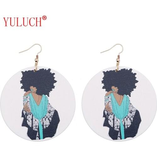 YULUCH Fashion African Natural Wooden Earrings for Painted Ethnic Girl Pattern Pendant Personality Women Jewelry Earrings Gifts