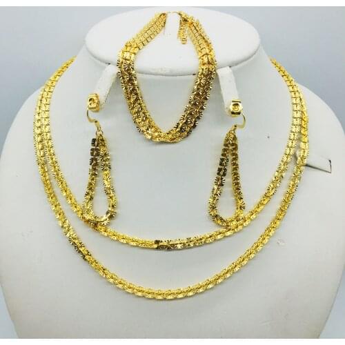 Wholesale fashion earrings/pendants/necklace 24K gold jewelry set for ladies birthday travel gift brides accessories