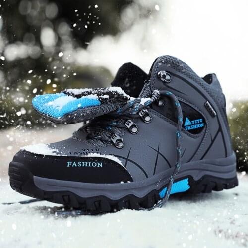 Men Hiking Shoes Men Snow Boots Anti-collision Leather Sneakers Waterproof Warm Boots