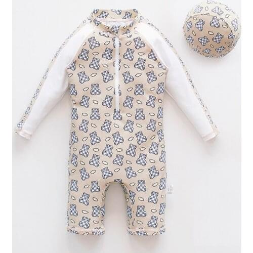 Nylon UPF50+ Baby Swimsuit 2021 New Boys Sunscreen Childrens One-piece Long-sleeved Quick-drying Swimsuits Cute Bear Swimwear