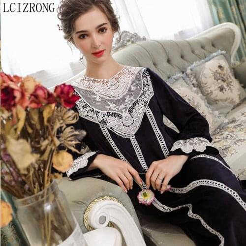 Spring Palace Princess Long Women Night Dress Elegant Ladies Lace Long Sleeve Midi Sleepwear Dress Loose Plus Size Nightgown