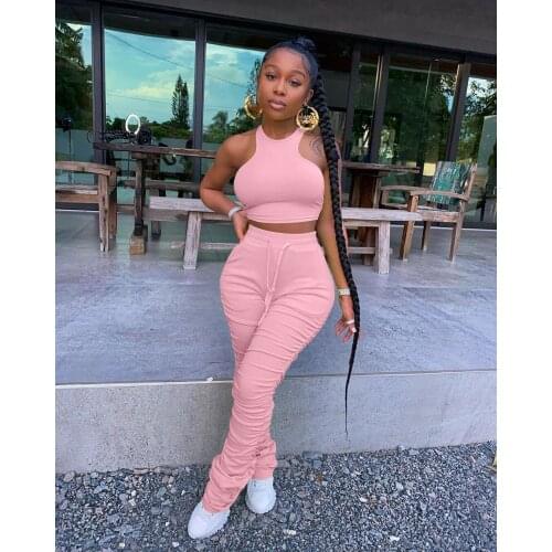 Ueteey New Two-piece Stylish Fold Design Two-piece Pants Set