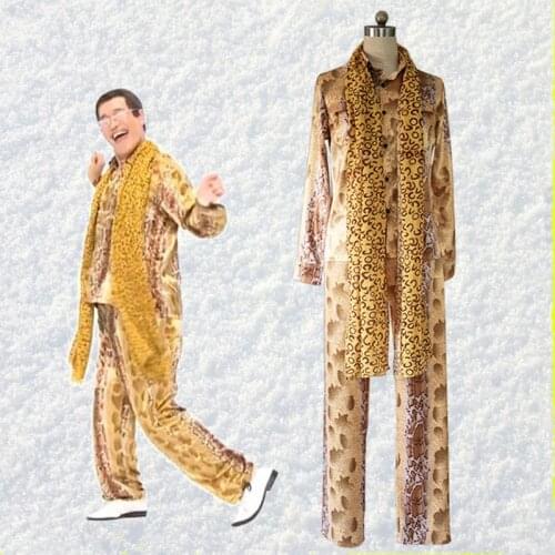 Popular PPAP Dancing Costumes Yellow Top Fashion PPAP Piko Same Design Cosplay Costumes For Men(Blouse+Pant+Scarf)
