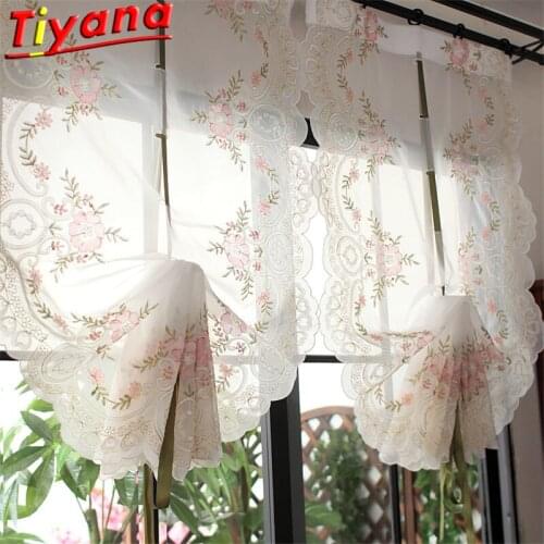 Pink Embroidered Lace Long Curtains for Bay Window Japanese Style Garden Elegant Flower Long Window Drapes DL-HM131#30