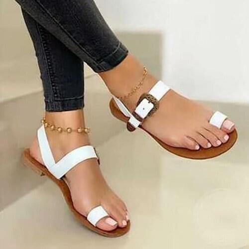 Summer Beach Flat Sandals Women Pu Fashion Comfortable Lazy Outdoor Sexy Golden Ladie Buckle Strap Zapatos De Mujer Plataforma