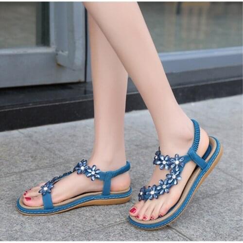 Retro Women Sandals Fashion Flower Print Sewing Shoes Rhinestone Design Summer Sandals Soft Paltform Elastic Band Sandals Women
