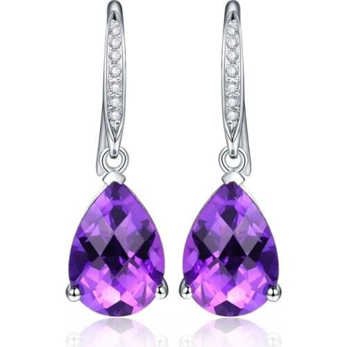 6x4mm Natural Amethyst 925 Sterling Silver Color Earring For Women Rose Gold Purple Crystal Gemstone AAA Zircon Drop Earring