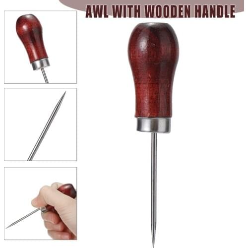 Leather Wood Handle Awl Tools Pin Punching Hole For Leather Craft Cloth Maker Stitching Overstitch Awl Tool Stitching Accessory